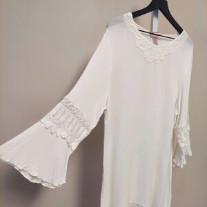 Toffee Apple XL White Crochet Lace Bell Sleeve Sharkbite Hem Tunic Top Boho